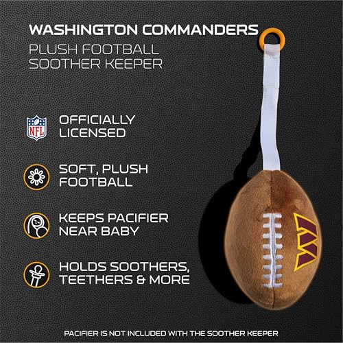 Image of Washington Commanders Plush Football Pacifier Holder by Smilo - Officially Licensed NFL Soother Holder - Soft Plush Toy and Dummy Holder - Fits Any Pacifier - Stroller Accessory & Newborn Essential