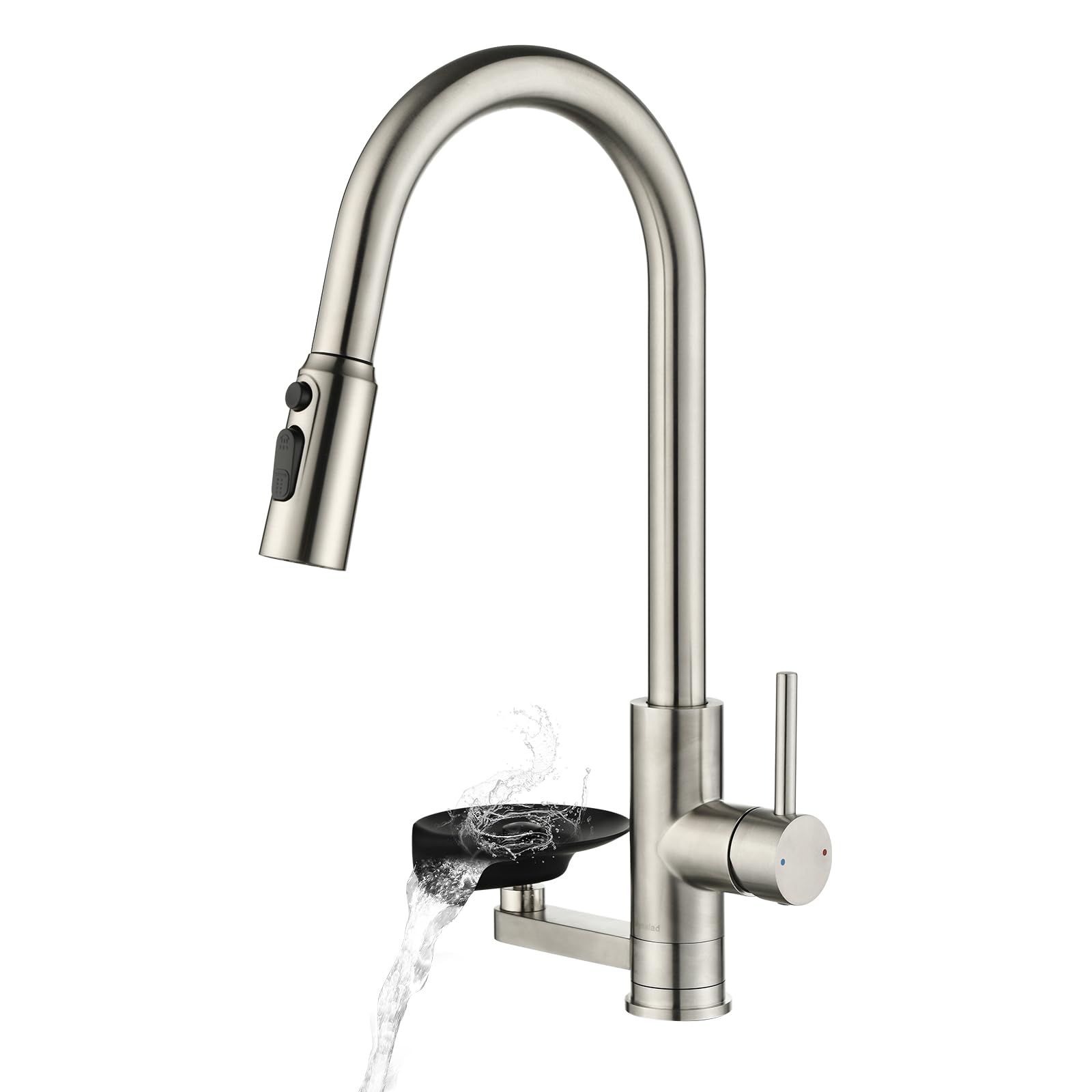 Robinet de cuisine Mynaiad avec lave-gobelet,douchette extractible, double sortie, rotation 360°, robinetterie robinet cuisine en acier inoxydable 304 brossé