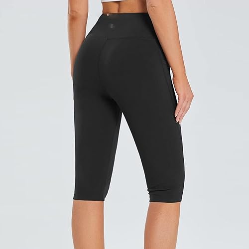Miniatura 3 de Uillui Leggings capri con bolsillos para mujer, con control de abdomen, elásticos, de cintura alta, pantalones de yoga, entrenamiento de verano,