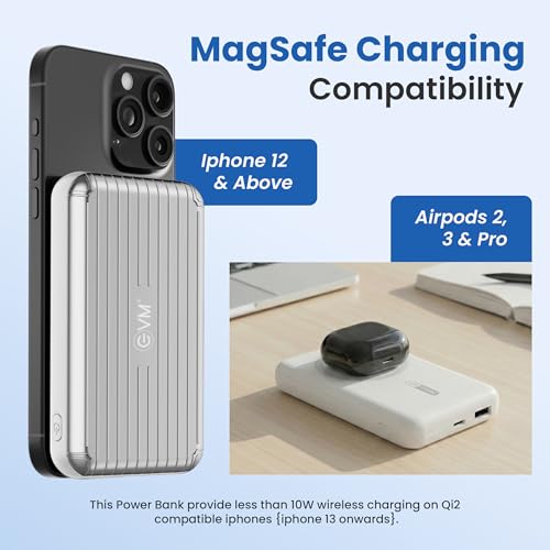 Image of EVM EnMag 17 10000mAh Magnetic Wireless Power Bank, 22.5W Fast Charging, 15W Wireless Charging, Type-C & USB Output, Slim & Lightweight Portable Charger, Compatible with Android & iOS (EVM P0502-S)