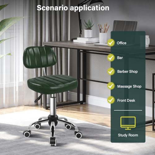 Image of BFTOU Square Swivel Stool with Wheel for Work SPA Shop Massage Height-Adjustable and Cost-Effective Rolling Stool Chair with Back (Green)