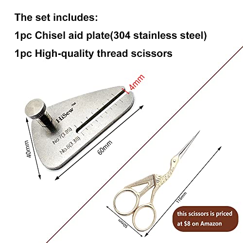 Hisew - Kit de placa de puxar e tesoura para costura de couro, cinzel de laço de diamante ou suporte