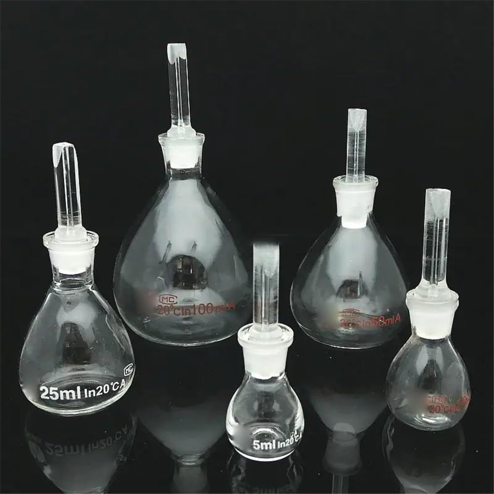 Équipements et fournitures de laboratoire Lot de 5 flacons volumétriques sphériques en verre for pycnomètre laboratoire, ml, 10, 25, 50, 100