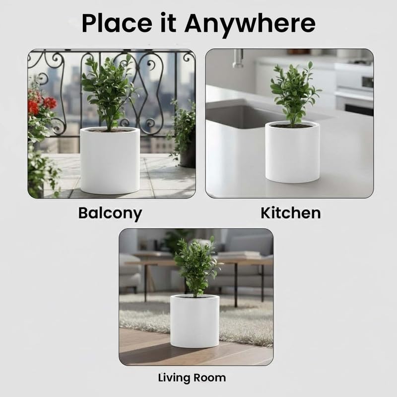 Image of Amazon Brand - Umi Tube 15 Inch Round Pots for Planter & Flowers Gamla - Lightweight, Durable Outdoor & Indoor Planters, Perfect for Balcony & Terrace Gardens (White)