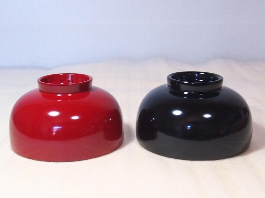 Amazon.co.jp: 会津塗 創作工芸 木製漆器 汁椀 2客ペア 朱塗黒塗 吸物