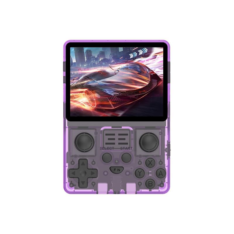 RGB20S - Console di gioco palmare retrò Pow Kitty, gioco arcade portatile, con scheda integrata da 16+64G e 15000 giochi, schermo IPS da 3,5 pollici (viola trasparente)