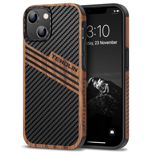 Coque iPhone 14 Plus stripes : l'élégance unique d'un étui mariant bois véritable et cuir