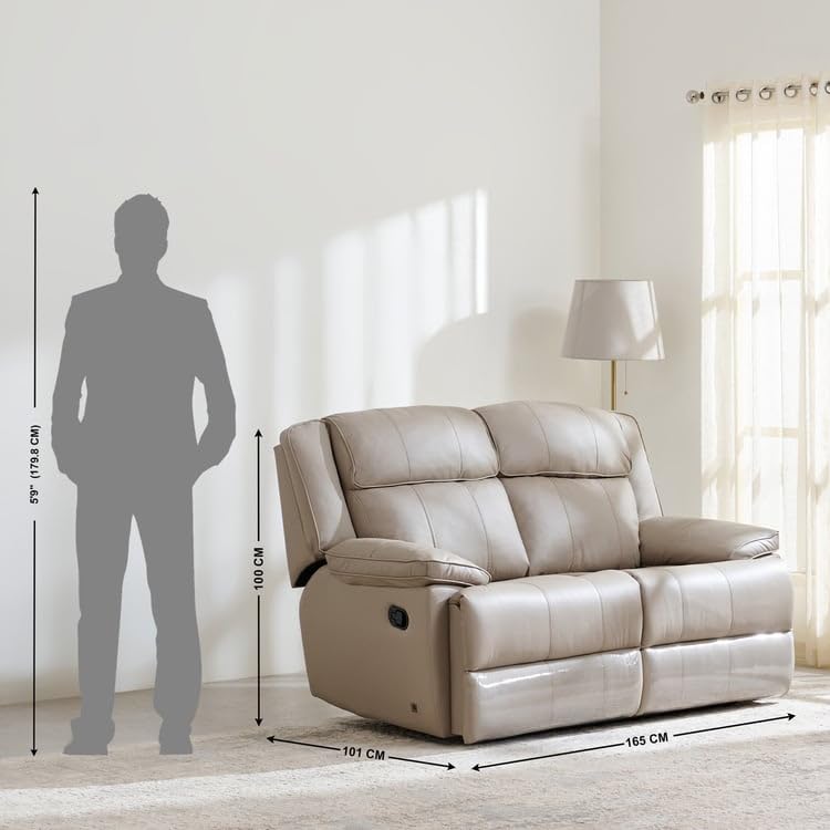 Image of Home Centre | Torino Half Leather 2-Seater Recliner Set | Recliner Sofa for Living Room | Solid Wood | Grey | 2 Year Warranty