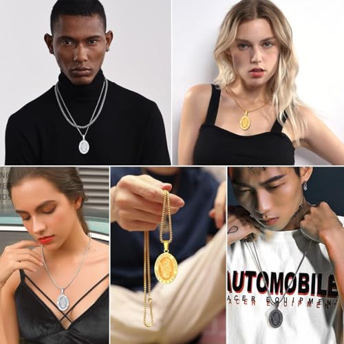 Image of U7 Saint Michael Necklace for Men,Stainless Steel /18K Gold Plated St Michael Archangel /Saint Benedict /Saint Christopher Pendant Amulet Necklace for Men Women