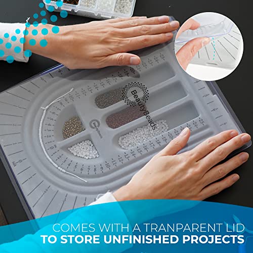 BeautyBeads Bead Board with 5 Compartments, 9 x 13 inch Grey Flocked Bead Design Board - Image 4