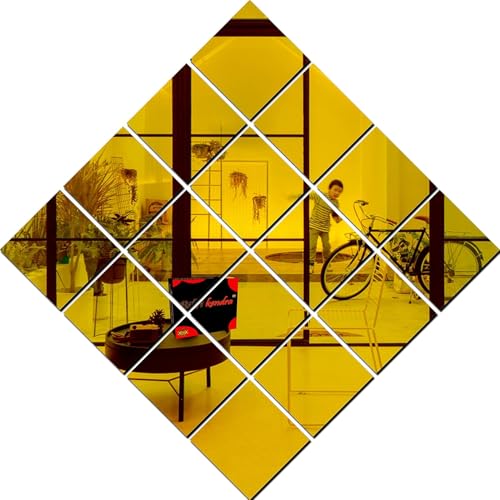 Image of Bikri Kendra - 16 Big Square Golden Mirror Stickers for Wall, Acrylic Mirror Wall Sticker, Wall Stickers for Hall Room, Bed Room, Kitchen.