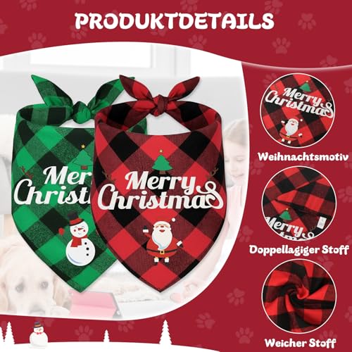 BEIUEN Weihnachtshalstuch Hund 2er Set, doppellagig & beidseitig tragbar, Hundehalstuch Weihnachten mit Santa & Schneemann, für kleine & mittlere Hunde, Geschenk für Haustiere