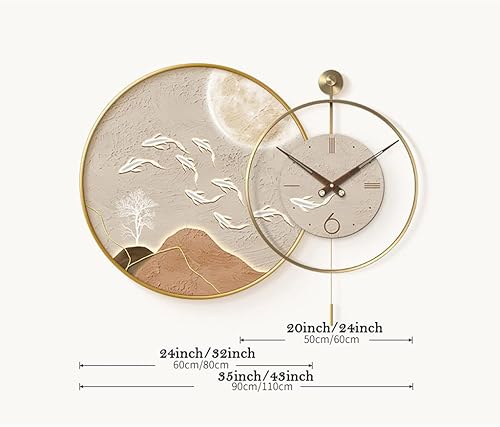 Miniatura 2 de Reloj de pared Reloj de pared redondo de nueve peces de metal no tictac relojes modernos de lujo decorativo pintura artística para sala de estar,