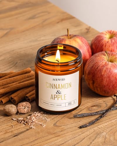 Image of AOOVOO Apple Cinnamon Candle - 9 oz Scented Candles, Aromatherapy Candle, Soy Candle for Home Scented