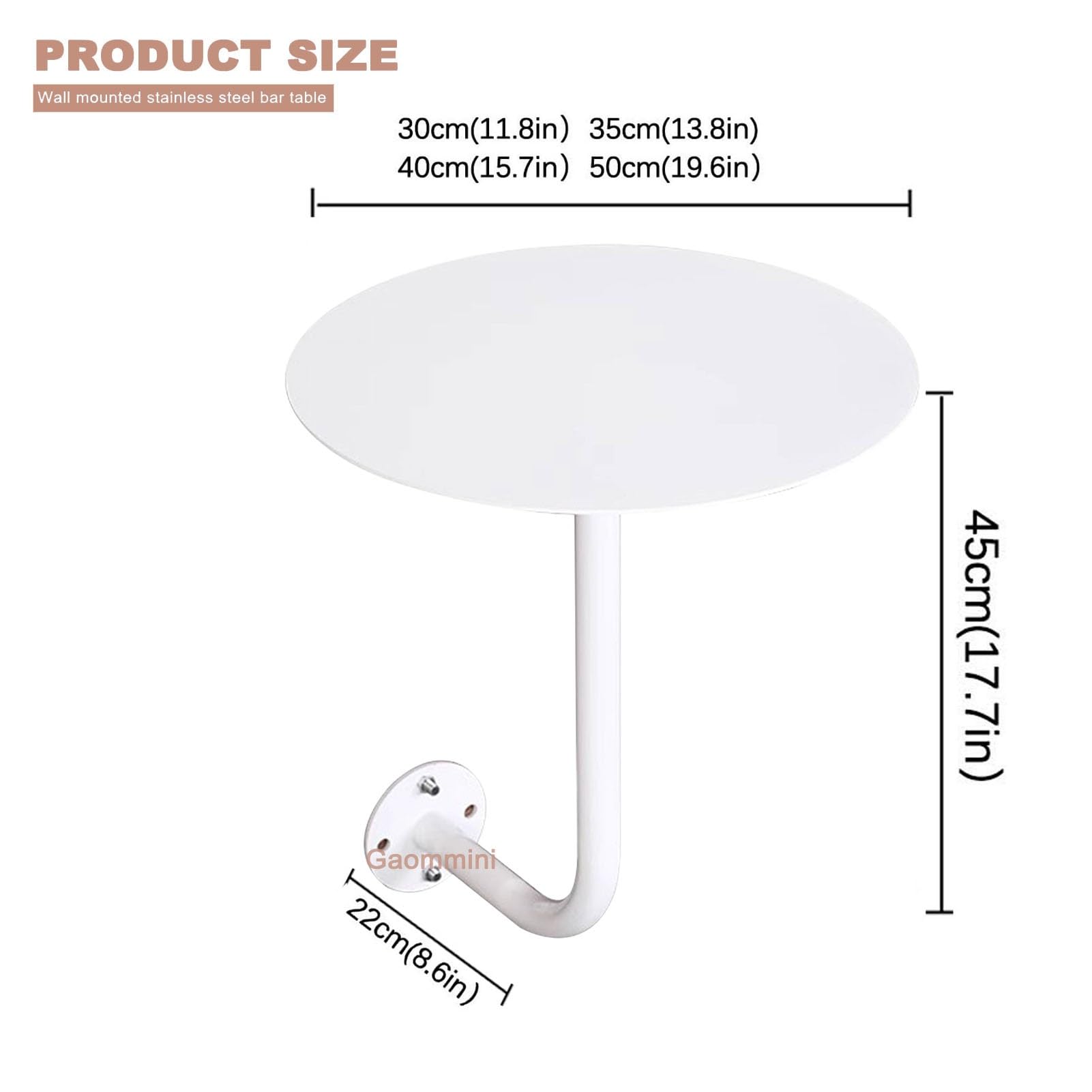 Mesa Redonda de Bar, Mesa de Bar Tipo bistró para Montaje en Pared, Ideal para cócteles o Bebidas de café. Mesa Auxiliar/de pie Tipo L para Cocina, Comedor o terraza.(Blanco,30x30x45cm)