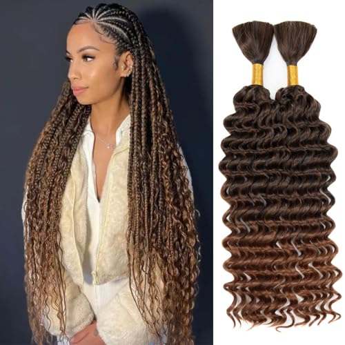 Deep Braiding Hair for Black Women Deep Wave Bulk Hair for Braiding 20inch 150g for Deep Wave Braiding Hair Extensions Synthetic Micro Braiding Hair for Boho Braids No Weft (T30 2Pack)