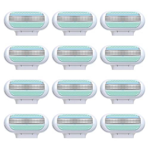 12 Recambios para Maquinilla de Depilación de Mujer, Cuchillas de Afeitar con 3 Capas de Acero Inoxidable, Hojas Duraderas y Suaves, Compatible con Venus, Afeitado para Vello Corporal y Axilas