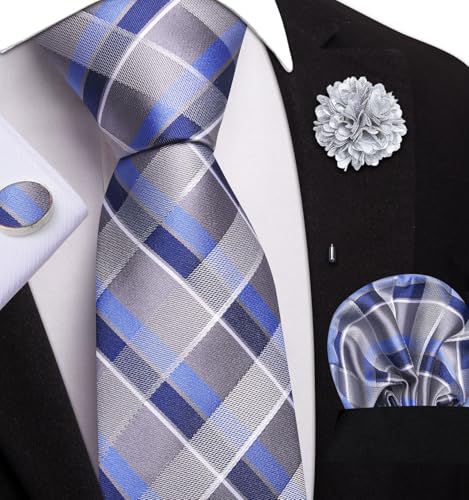 Image of Dubulle Mens Tie and Lapel Pin Paisley Striped Floral Necktie for Men Pocket Square Cufflinks 4PCS Set Wedding Party