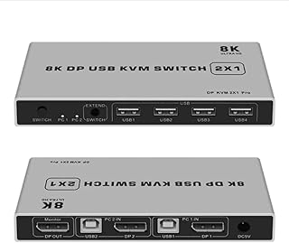 Rendaysa Dual Port Displayport KVM Switch 8K @ 60Hz USB Displayport KVM DP Switcher 4KX2K / 60Hz Displayport 2 in 1 out KVM USB (8K)