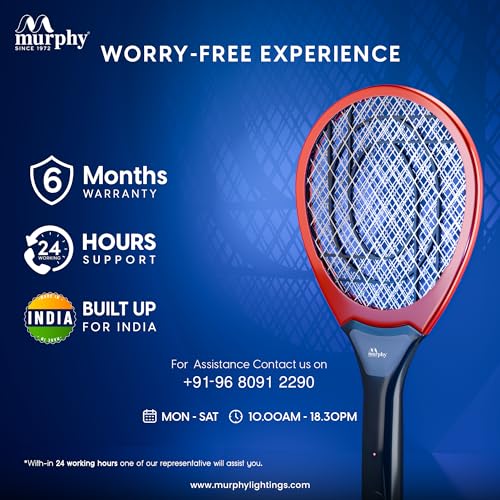 Image of Murphy PowerZap Mosquito Killer Bat | Fast-Charge Rechargeable Electric Racket with LED Light | Instant Kill, Long Battery, 6-Month Warranty | Made in India