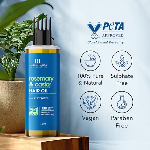 Image of Botanic Hearth 100% Pure Rosemary & Castor Oil for Hair Growth | Stimulates Growth, Boosts Thickness, and Nourishes Scalp | 150 ml