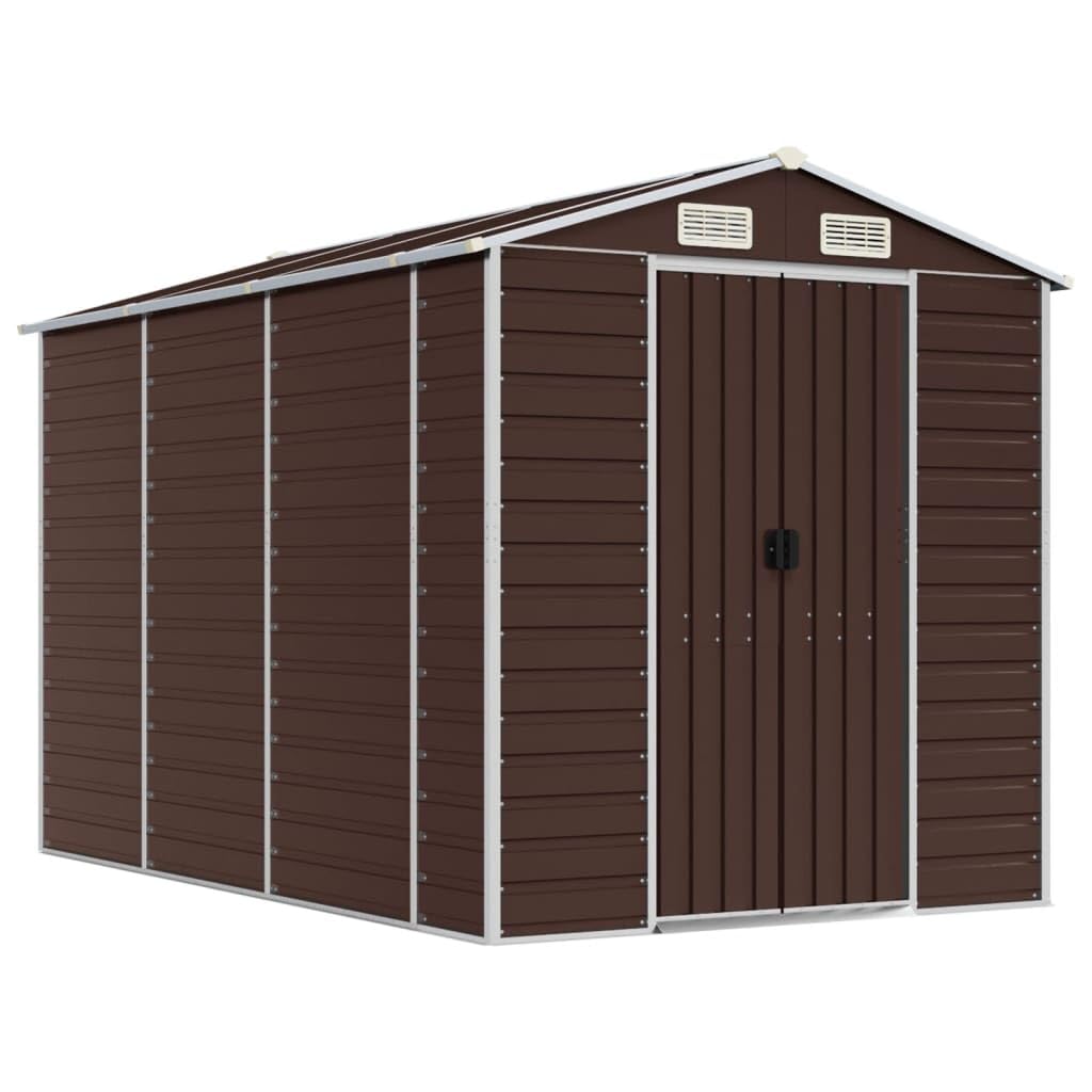 Casetta da giardino marrone, 191 x 300 x 198 cm, in acciaio zincato, capannone per attrezzi da giardino, capannone per prato da cortile
