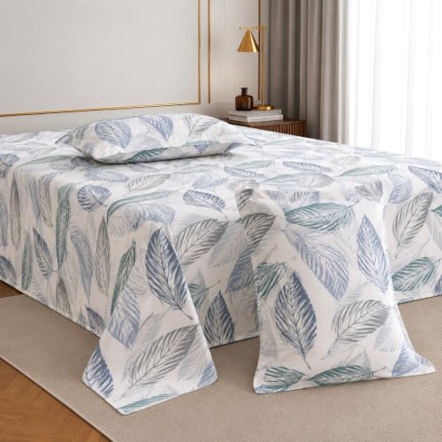 Image of Jaipur Weaves Double Bed Cotton Bedsheet Queen Size 90x108, 100% Pure Cotton Bed Sheet with 2 Pillow Covers, 240 TC Soft Breathable Leafy Design - (Tealish Blue, Queen)
