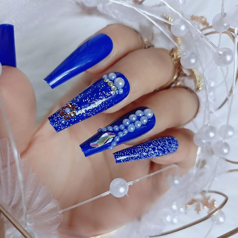 Miniatura 10 de Uñas postizas a presión rojas de lujo con diamantes de imitación, uñas postizas cuadradas extralargas, 24 unidades, brillantes, cobertura completa,