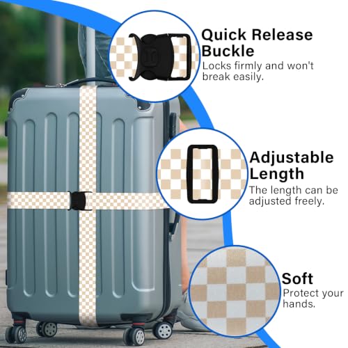 Image of Luggage Straps for Suitcases, Travel Adjustable Belt with Quick Release Buckle, Heavy Duty Nylon Bag Packing Strap, Unique Bright Identifiers Business Travel Accessories (2 Pack) - White Yellow