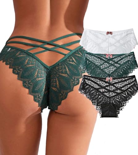 Image of Womens Sexy Thongs Lace Panties Underwear Low Rise Plus Size Underpants Pack of 1-3