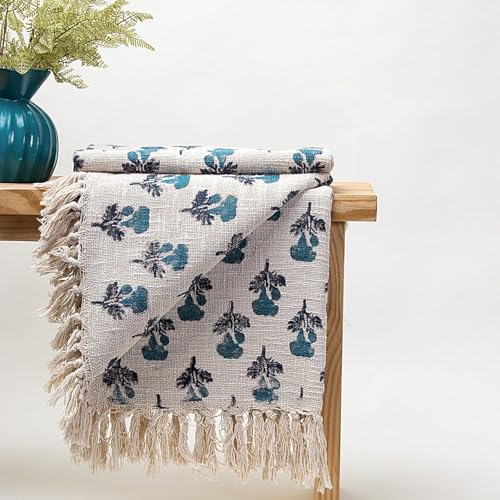 Image of Handmade Cotton Hand Block Floral Print Throw Blanket for Sofa Couch & Sofa, Car, 50x60 Inches (Multi-Color 07)-350 TC