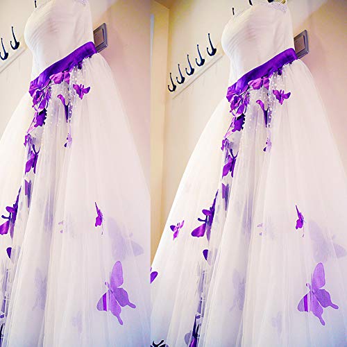 Kivary Strapless Ball Gown Butterfly Flowers Pearls Long Prom Gown Wedding Dress4