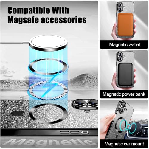Image of Misscase for iPhone 17 Case Compatible with MagSafe,Built-in Camera Lens Protector Full Protection Soft TPU Anti-Scratch Anti-Fingerprint Magnetic Glitter Slim Case Cover 6.3 inch Black
