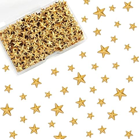 Funrous 1000 Pcs Iron on Gold Star Mini Hotfix Flat Back Glue on Stars Studs Gold Iron on Star Patches for Clothing Shoes Bags Hats Dress Hat Pants Repair Decoration and DIY Craft, 8mm 10mm 13mm Cover