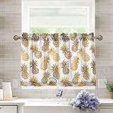 AMmao Kitchen Curtains Small Window Curtains 24 in Length Classic Gold Pineapple Pattern Tier Curtains Rod Pocket Half Short Curtains Blackout Cafe Drapes for Bedroom Living Room Door