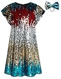 GRACE KARIN Girls Big Sequin Dresses Flutter Sleeve Crew Neck Midi Loose Formal Party Dress(Multicolor,5-6 Years)