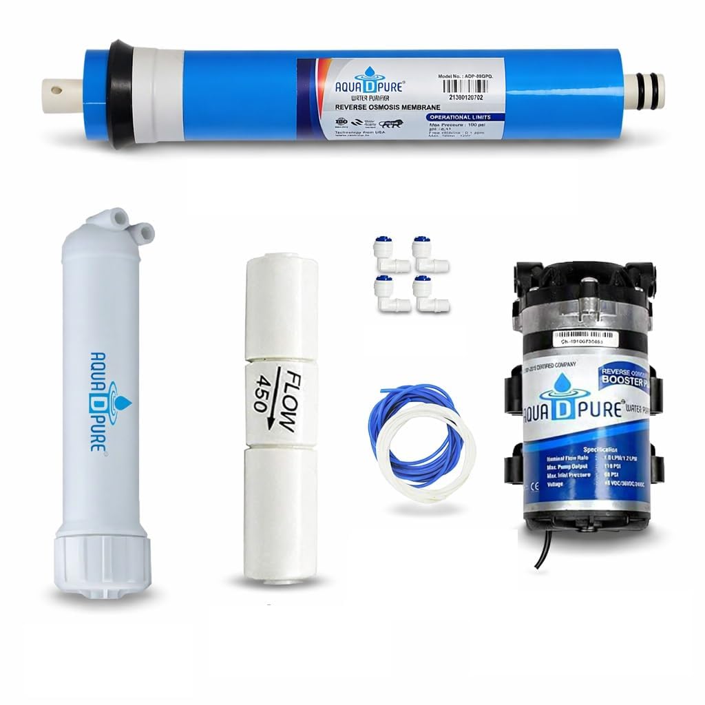 AQUA D PURE RO Service Kit | 80 GPD RO Membrane Housing + 450 Flow Restrictor + Pipe + Booster Pump | Compatible with All Domestic RO Water-image-29
