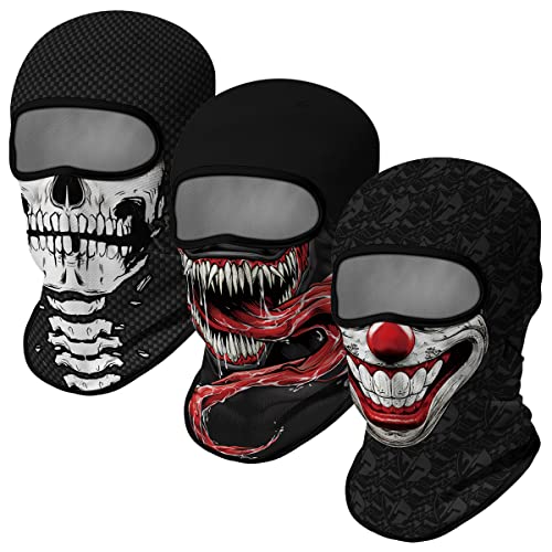 Image of Red Plume 3PCS Balaclava Full Face Mask Ski Mask UV Protection Cover Motorcycle Full Face Mask for Men Women Outdoor Sports
