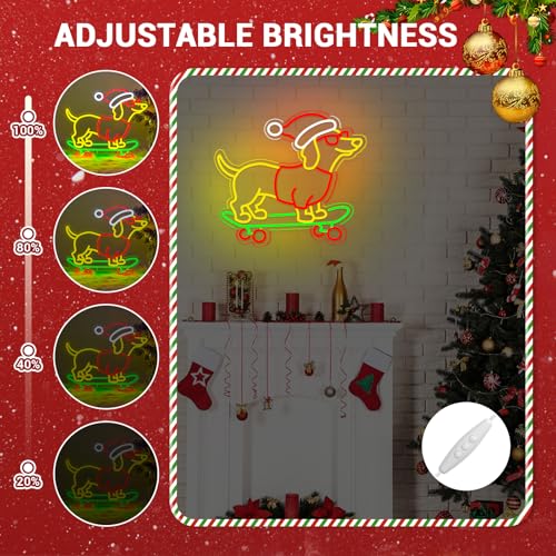 Image of Christmas Neon Sign, Gift for Dachshund Women, Dimmable Dog Lover Gift for Christmas Decorations USB Powered 14.9x13.4in