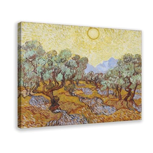Toile Oliviers Van Gogh ciel jaune - Solution murs vides décoration cadre bureau