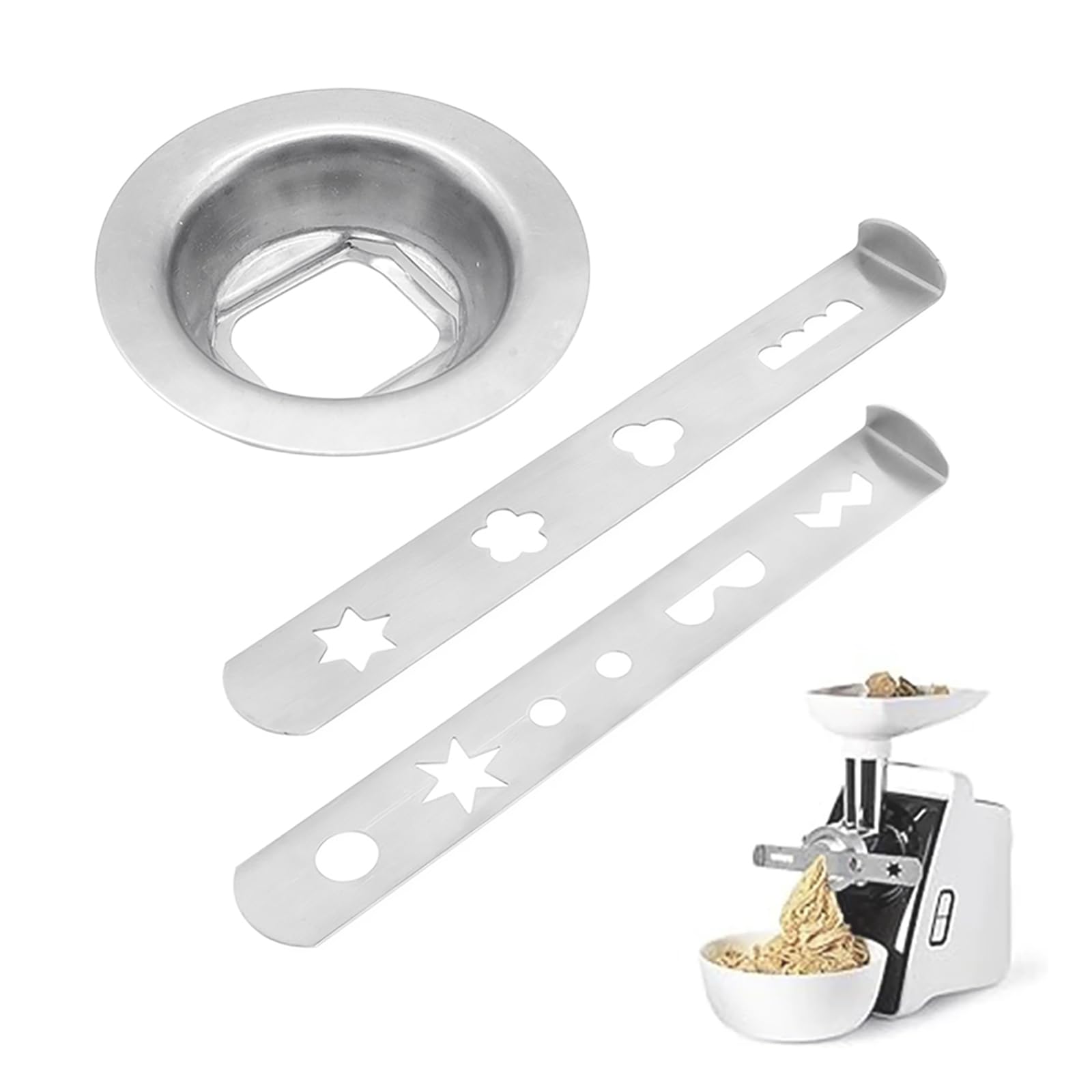 Set of 2 Pastry and Baking Attachments - 304 Stainless Steel Biscuit Attachment With 9 Patterns for Meat Mincer