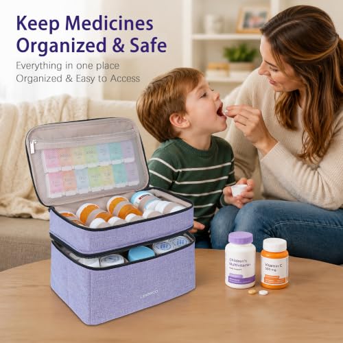 Image of Lexeeco Dual Layers Medicine Pill Bottle Organizer Bag with Lockable Zipper