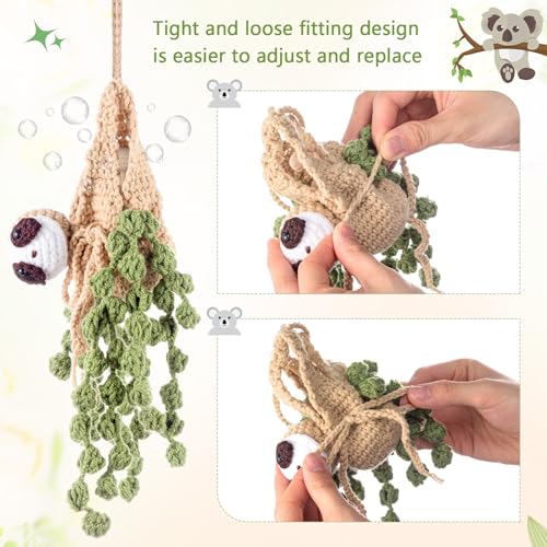 Image of DaisyInner Cute Crochet Plant Car Freshener 12ml Empty Refillable Diffuser Bottle with Plants Hanging Accessories for Ornaments Charms Rearview Mirror Home Office Decor Women Gifts(Sloth)