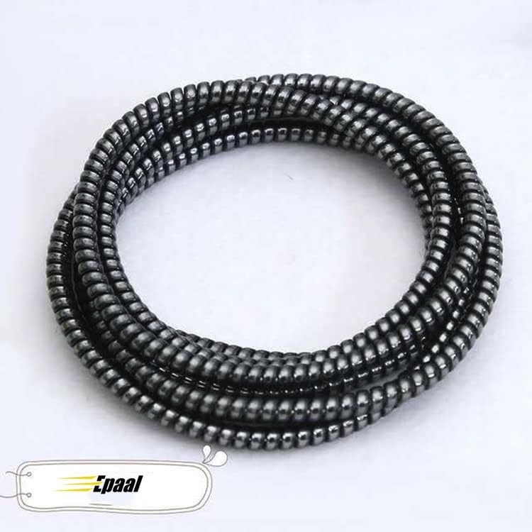 Image of J'TTON Spiral Metallic Color (2 Pcs) 1.4 Meters Each-Full Size Cord Charger Protector Winder for iPhone & Android USB Charging, Earphones, Lightning Cable (Black)