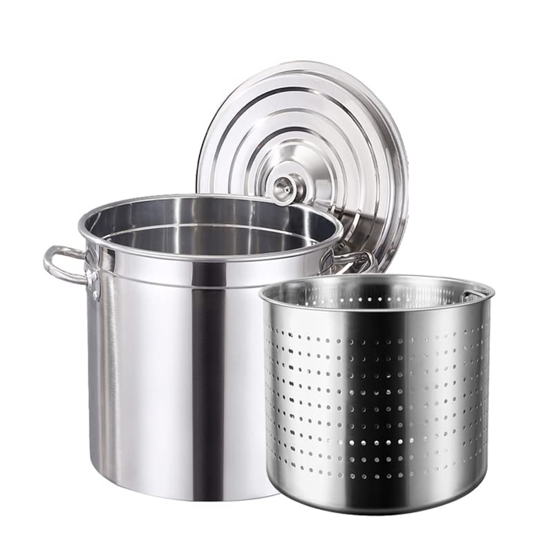 Olla de acero inoxidable con cesta coladora y tapa, diseño para cocinar al aire libre, cerveza casera, sopas y salsas