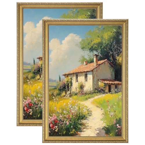 Image of eletecpro 13x19 Picture Frames Set of 2 with Clear Acrylic Cover, Gold | Ornate Vintage Gold Photo Frames Display 11x17 Photo with Mat or 13x19 without Mat for Home Wall Decor