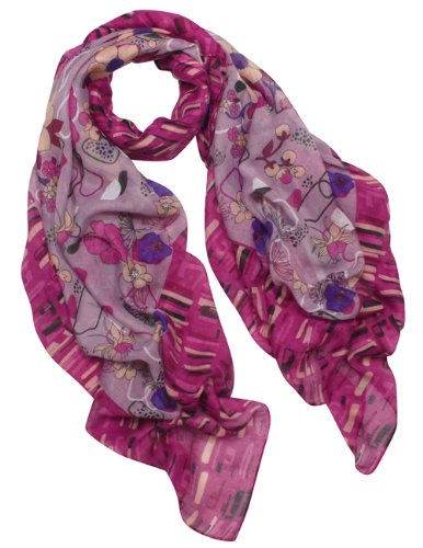 Hibiscus and Cherry Blossom Flowers with Tiled Border Square Scarf Shawl