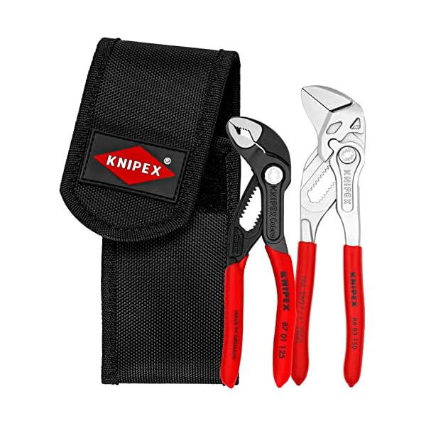 Knipex Mini-Zangenset, 2-teilig, mit KNIPEX Cobra® XS und Zangenschlüssel XS, Werkzeugtasche, Gürtelclip, Zangenset, EDC, 00 20 72 V01