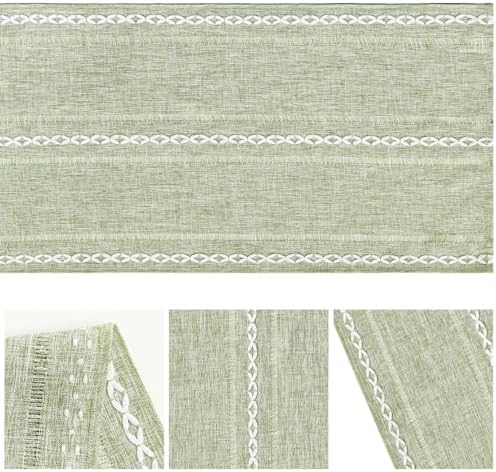Artoid Mode Sage Green Rustic Cotton Linen Table Runner, Seasonal Embroidered Hollow Kitchen Dining Table Decoration for Home Party Decor 13x72 Inch — view 5