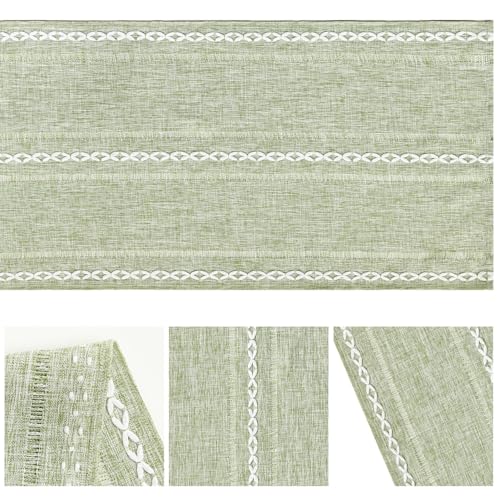 Artoid Mode Sage Green Rustic Cotton Linen Table Runner, Seasonal Embroidered Hollow Kitchen Dining Table Decoration for Home Party Decor 13x36 Inch by Artoid Mode - Image 6